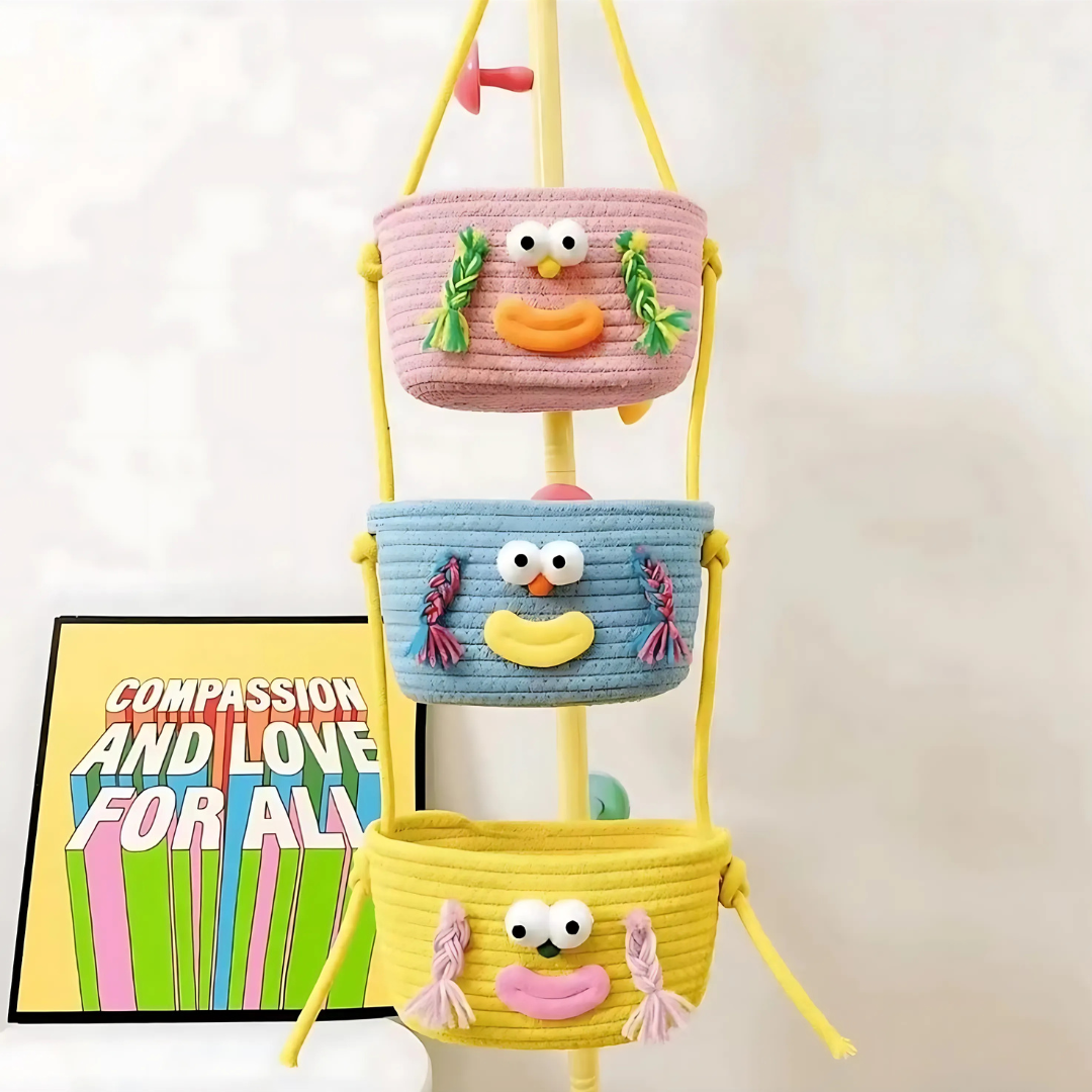 Органайзер навесной плетеный для хранения игрушек и аксессуаров в детскую комнату Желтый