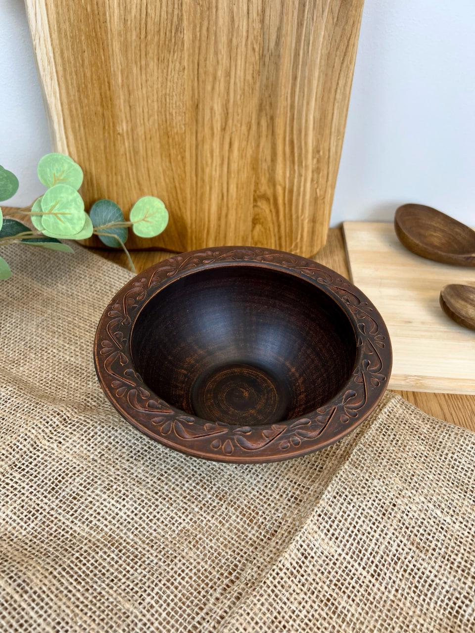 Миска для галушек керамическая глиняная резная декор 0,7 л (3000-11)