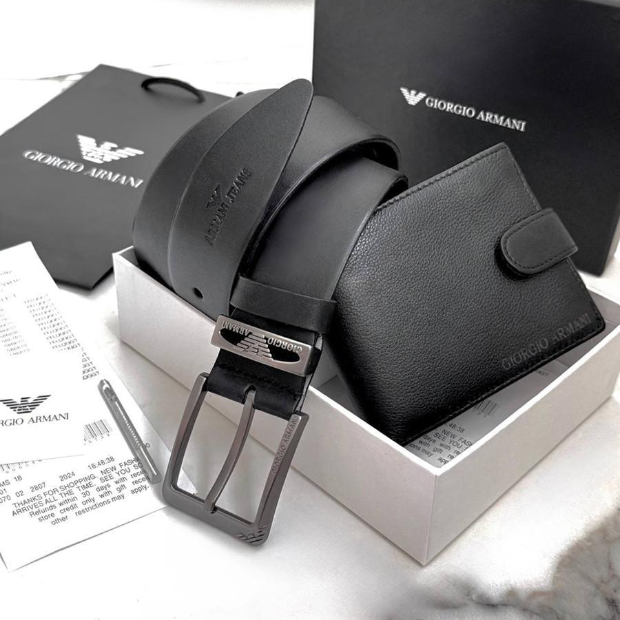Подарочный набор Armani мужской ремень и портмоне (113 PTR)