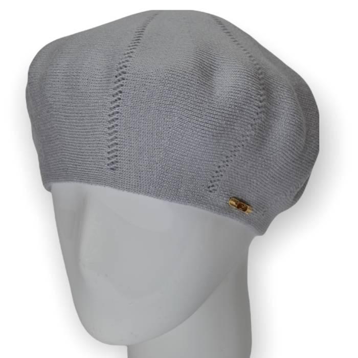 Берет женский Lirus Алиса из шерсти двойной тонкой вязки Серо-голубой