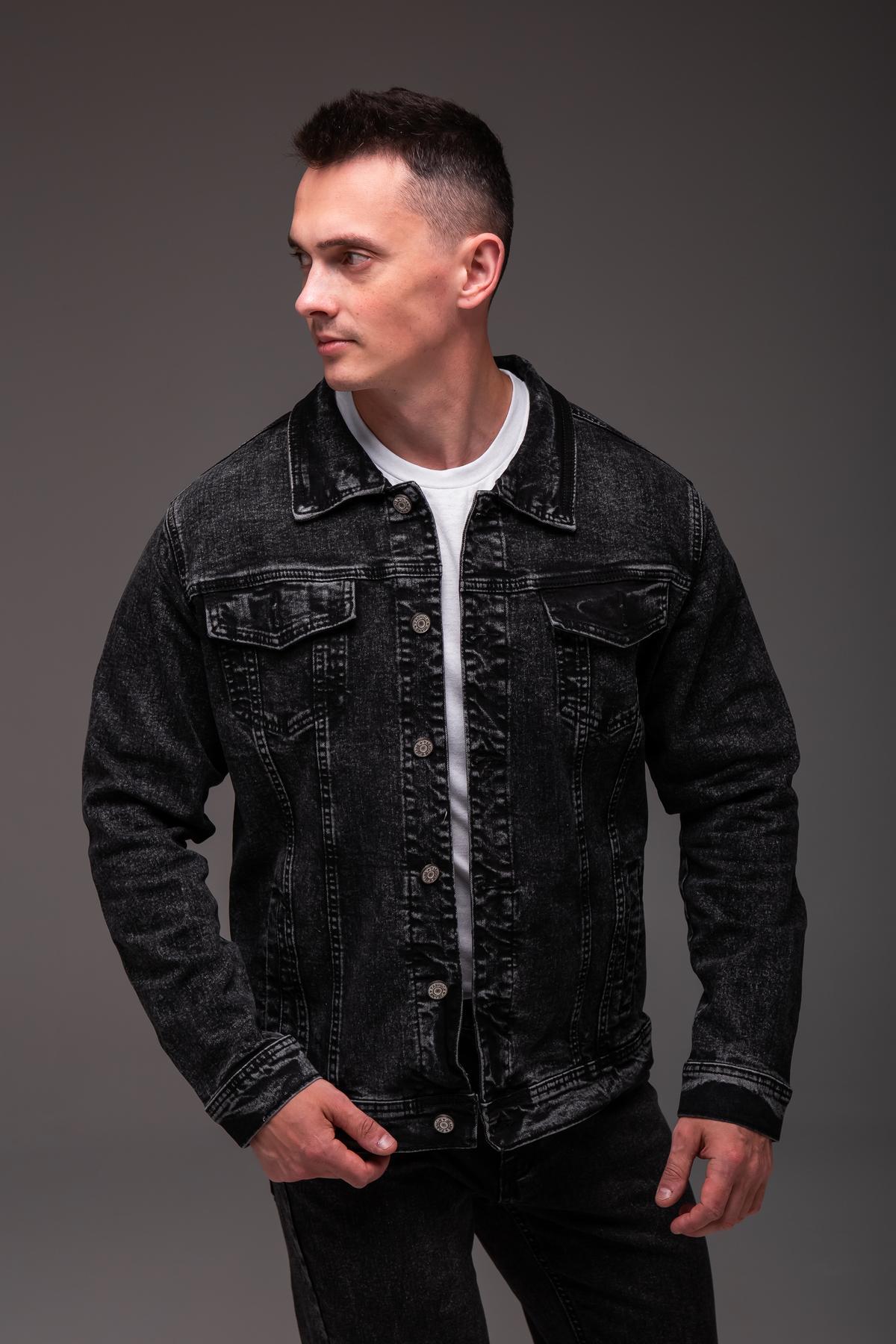 Куртка джинсовая мужская весенне-осенняя 5XL Темно-серый (2405/5) - фото 1