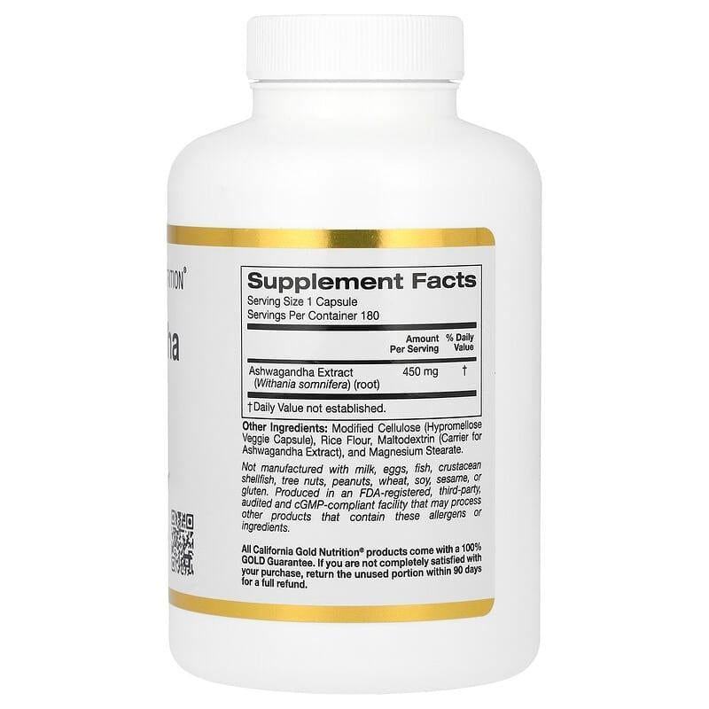 Ашваганда California Gold Nutrition Ashwaganda екстракт кореня 180 рослинних капс. 450 мг (1338416412) - фото 2
