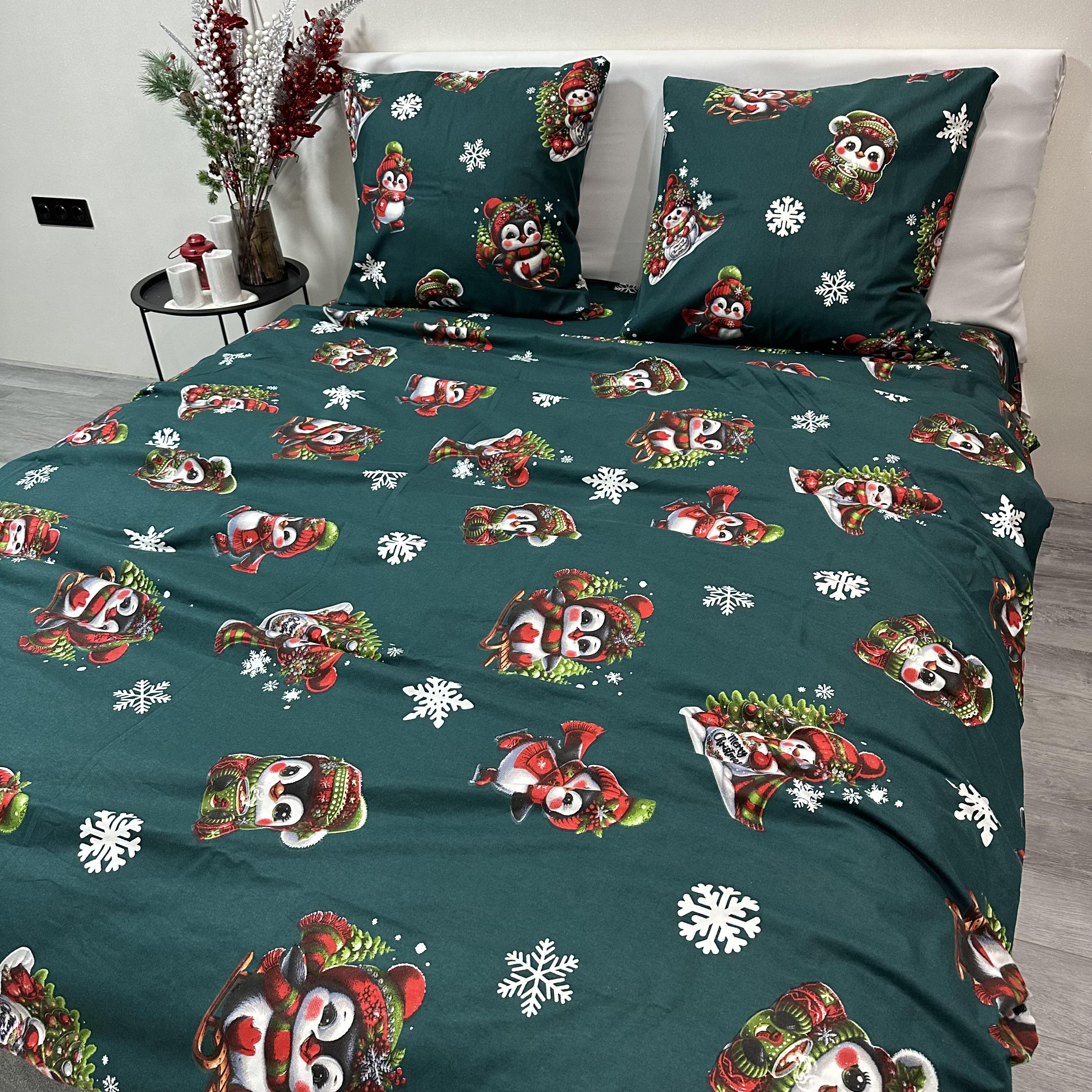 Комплект постільної білизни байкова Зимовий євро Зелений (байка 8-3) - фото 9
