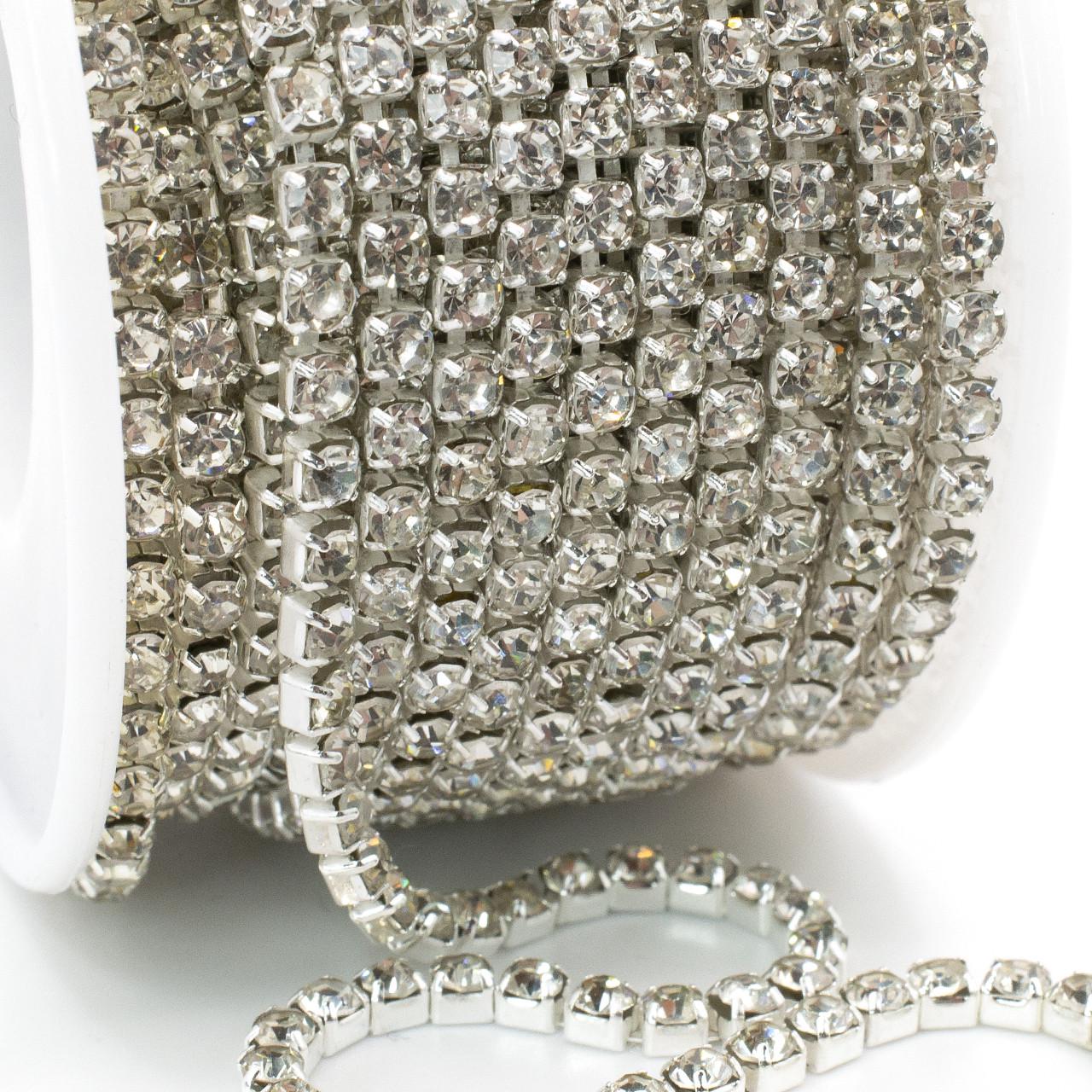 Цепь стразовая SS16 3.8 мм 1 м Crystal silver (ЦС1604c01)