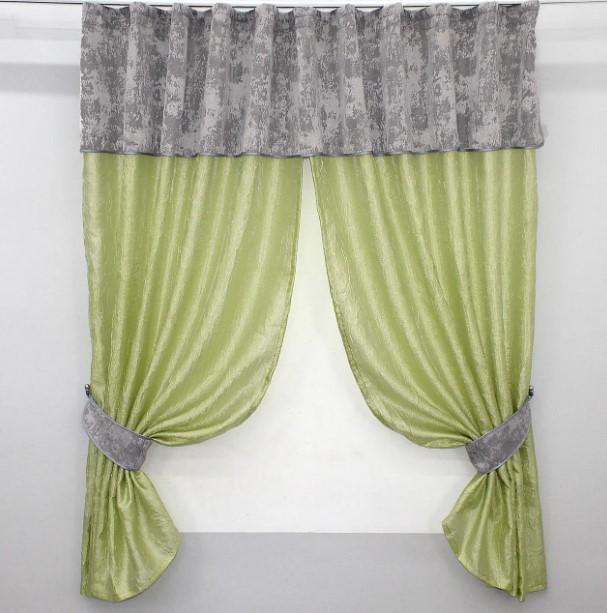 Занавеска на кухню с ламбрекеном 270х150 см Салатовый/Серый (073к) Занавеска на кухню с ламбрекеном 270х150 см Салатовый/Серый (073к)