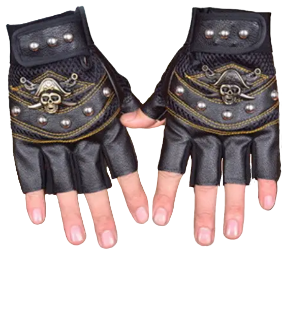 Перчатки байкерские с открытыми пальцами кожзам с черепом XL (К1-71-1128)