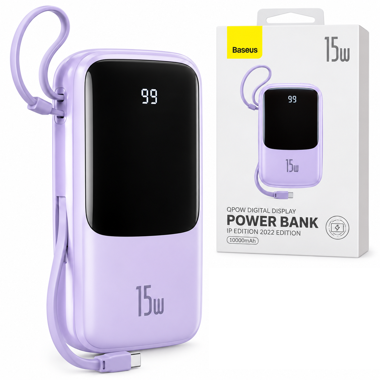 Повербанк BASEUS Qpow 10000 мАч со встроенным кабелем Lightning 15 Вт Фиолетовый (3219620772)