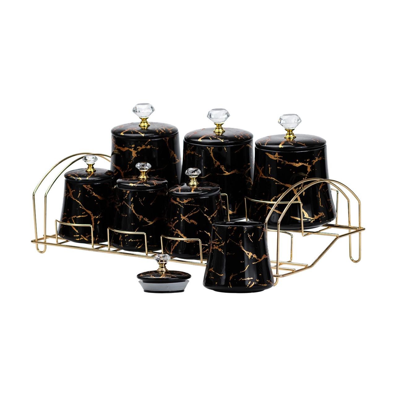 Набір для спецій на металевій підставці 4 шт. по 250 мл і 3 шт. по 550 мл Чорний (HP1249) - фото 3