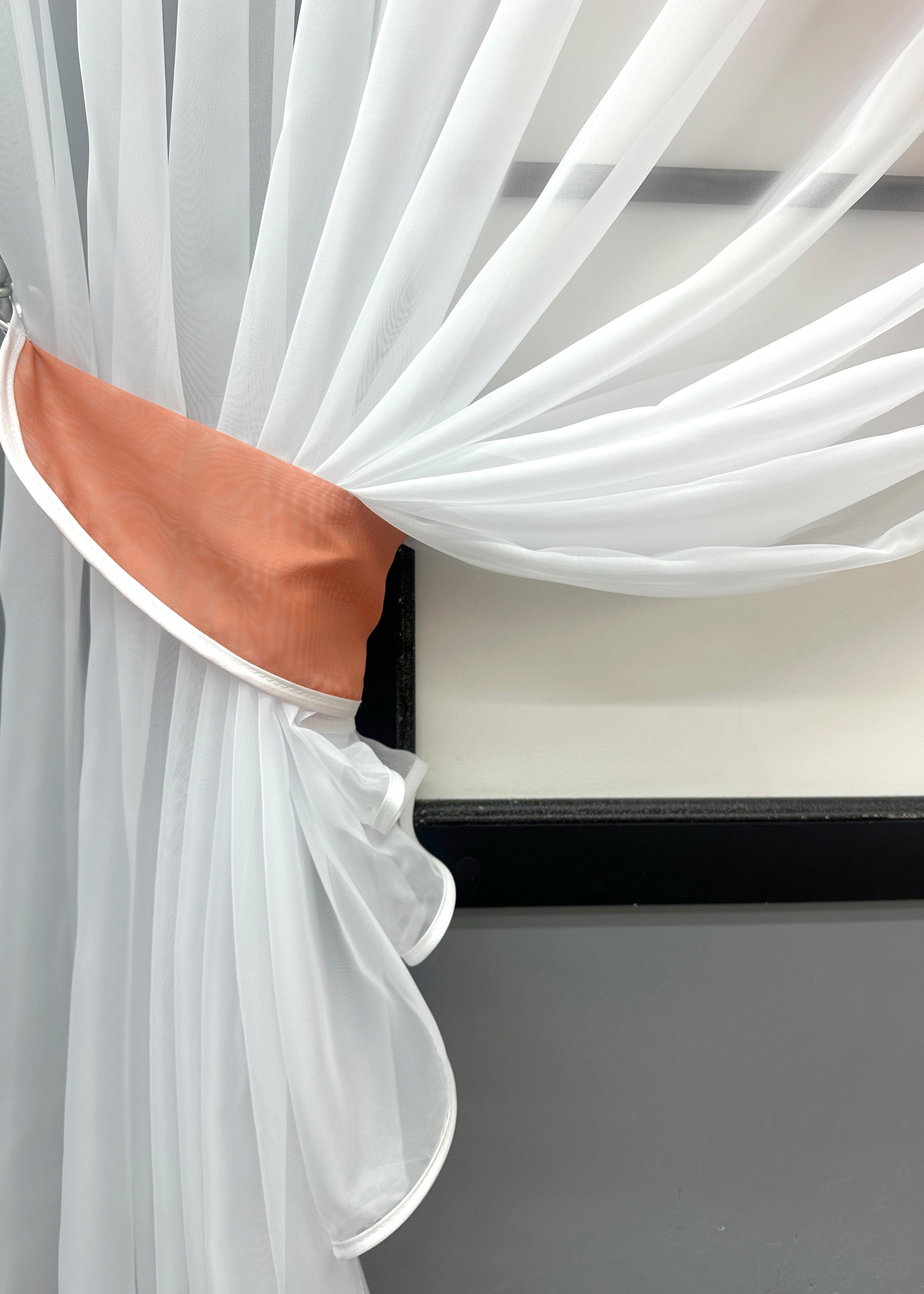 Шторки кухонные VR-Textil № 060к Дуэт с подвязками 330х170 см Пудровый/Белый (52-1189) - фото 4