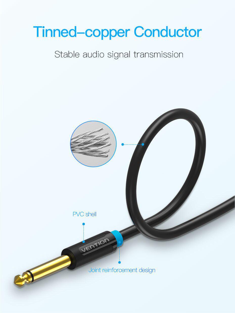 Кабель Vention 6.5мм Jack-6.5мм Jack HiFi стерео 6.35мм AUX TS 1 м Черный (BAABF) - фото 3 Кабель Vention 6.5мм Jack-6.5мм Jack HiFi стерео 6.35мм AUX TS 1 м Черный (BAABF) - фото 3