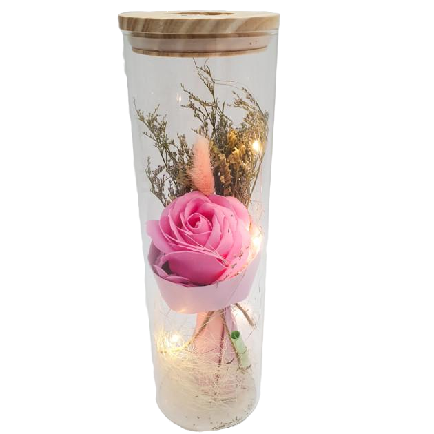Роза в колбе с LED подсветкой 26 см Розовый Роза в колбе с LED подсветкой 26 см Розовый