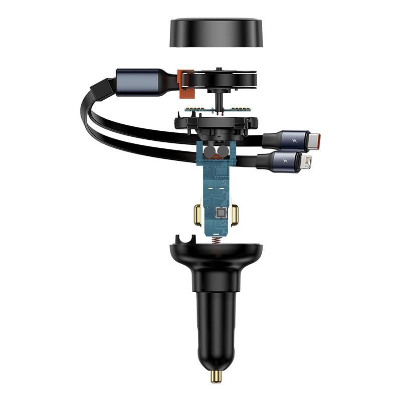 Зарядное устройство автомобильное BASEUS Enjoyment Pro Car Charger C+Retractable C&iP Cable 60W Cluster Black (C00057802111-00) - фото 5 Зарядное устройство автомобильное BASEUS Enjoyment Pro Car Charger C+Retractable C&iP Cable 60W Cluster Black (C00057802111-00) - фото 5