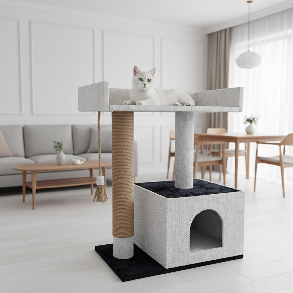 Когтеточка для кошек всех пород с большим домом лежаком