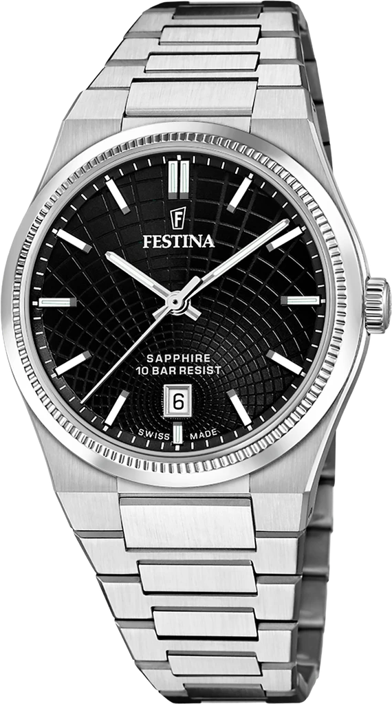 Наручные часы мужские Festina F20051/6 Rive Swiss Made со стальным корпусом/сапфировым стеклом WR 100 м и черным циферблатом
