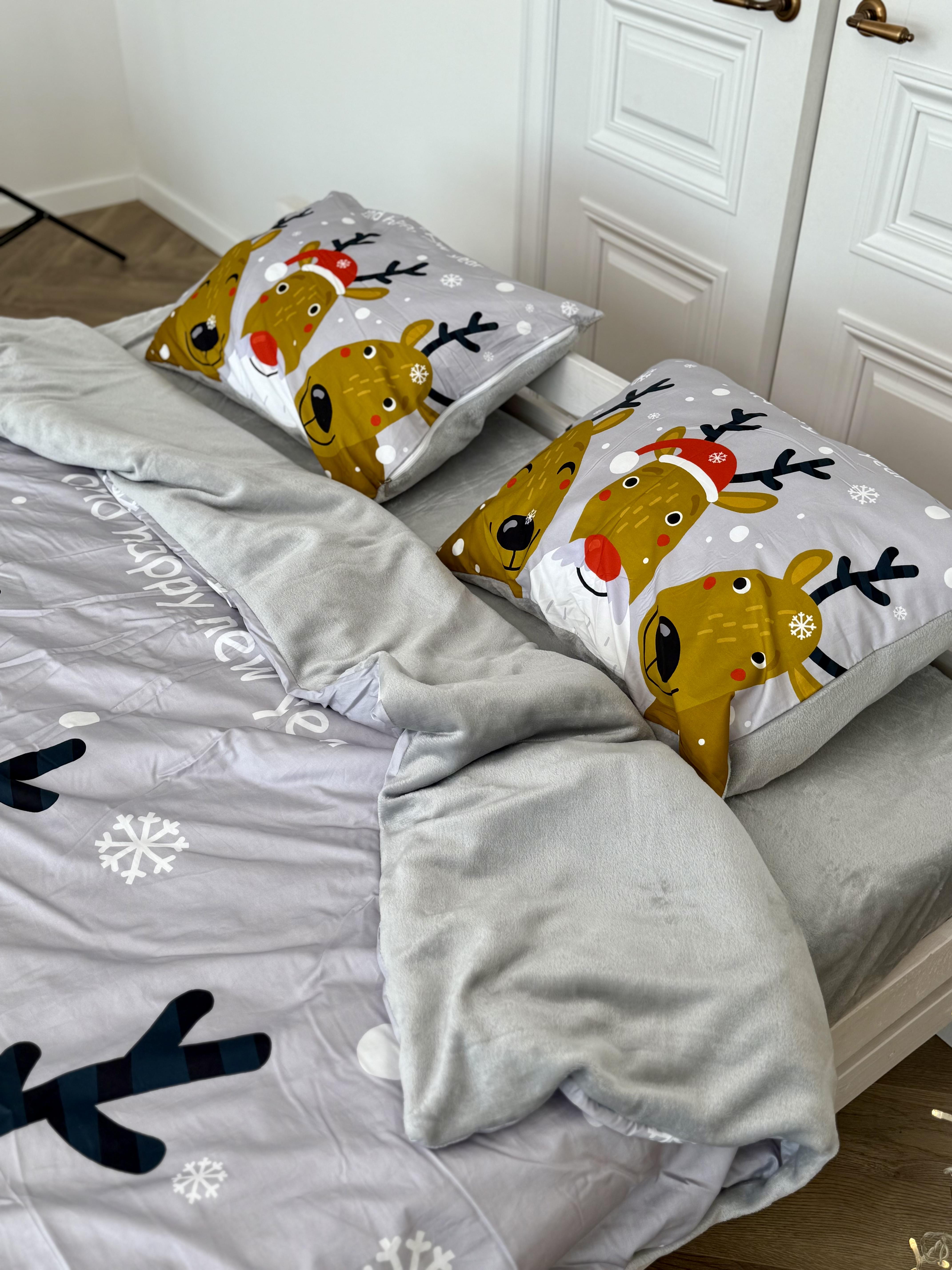 Комплект постельного белья Рождественские Лене плюш/сатин полуторный/наволочки 50х70 см (9008) - фото 5 Комплект постельного белья Рождественские Лене плюш/сатин полуторный/наволочки 50х70 см (9008) - фото 5