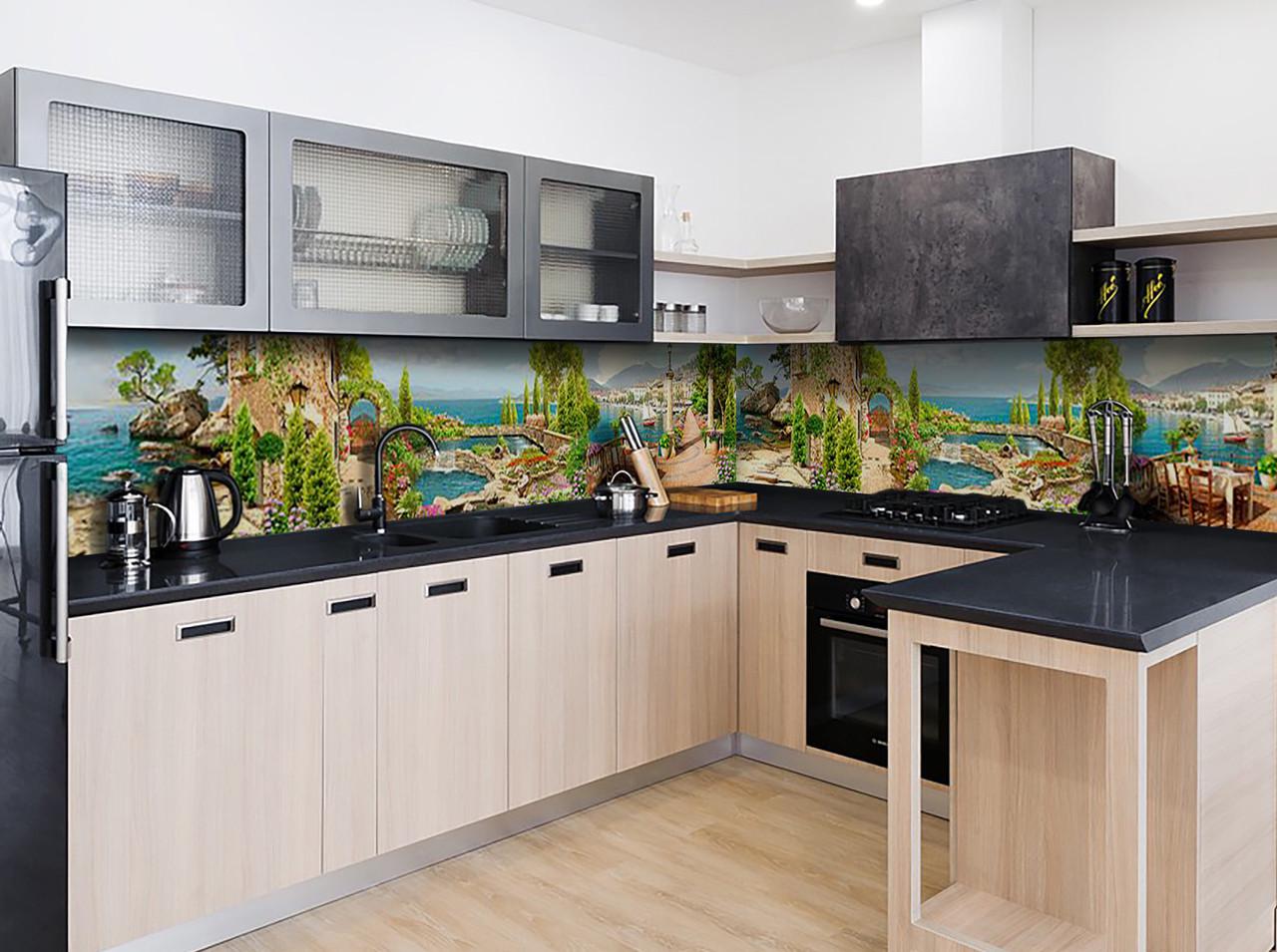 Кухонный фартук Побережье Греция город из самоклеющейся виниловой пленки 60х300 см Бежевый Кухонный фартук Побережье Греция город из самоклеющейся виниловой пленки 60х300 см Бежевый