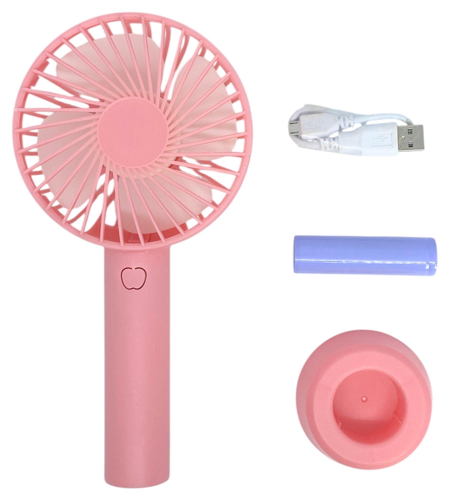 Вентилятор на аккумуляторе ручной с подставкой портативный зарядка от USВ 3 режима Розовый