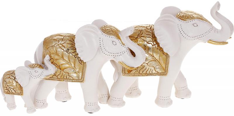 Декоративная статуэтка Семья Слонов 30,5х9х15 см полистоун Белый с золотом (BD-SG37-877)