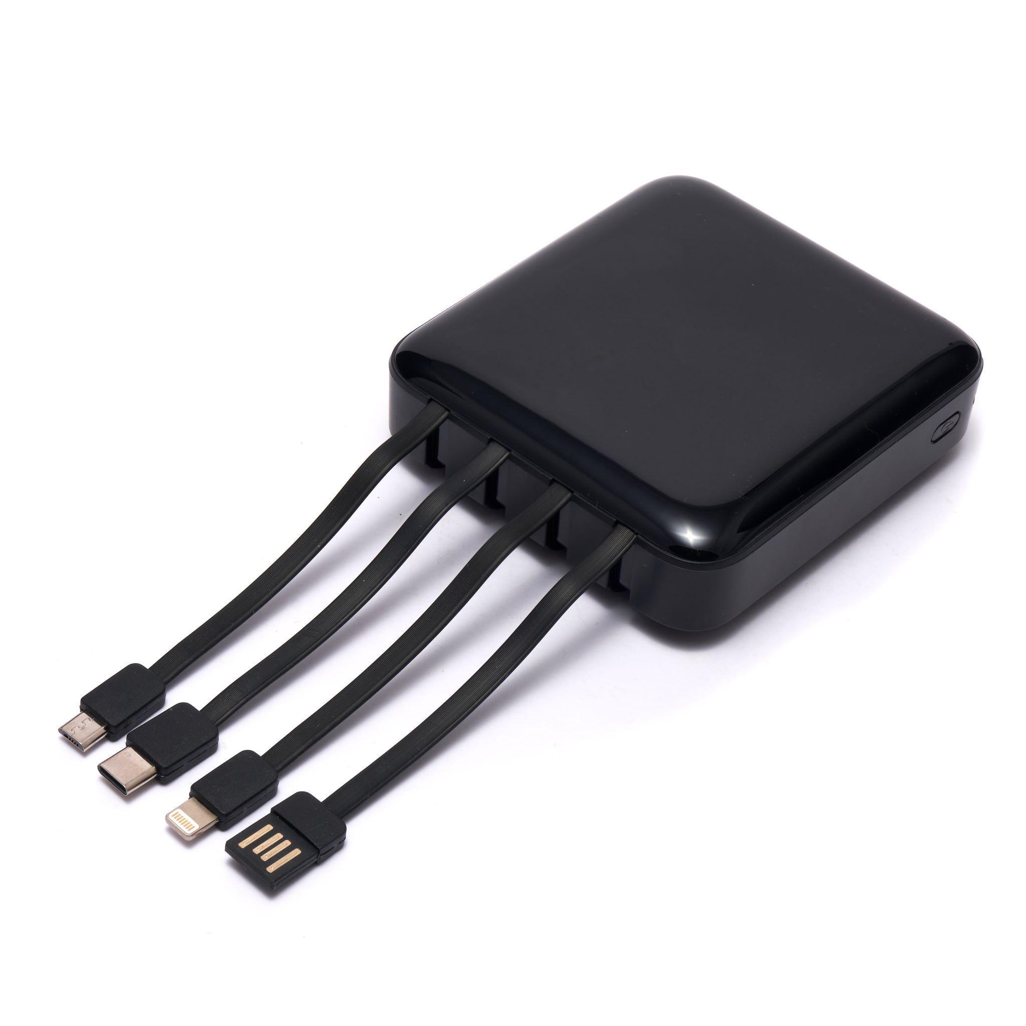 Повербанк PowerMaster 25000 mAh з 4 вбудованими кабелями та 1 вхідний кабель USB Чорний