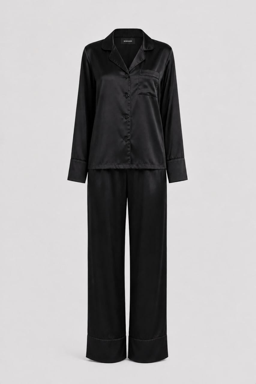 Піжама жіноча шовкова BO.Brand Total сорочка і штани XS Black (33325)