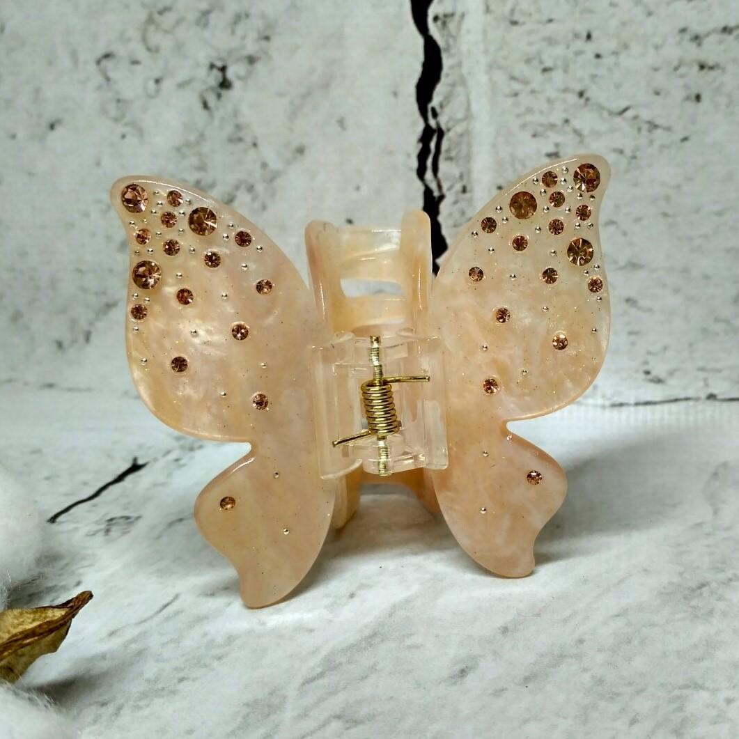 Краб для волос Бабочка перламутр меняет цвет на солнце заколка зажим 6,3х6,3 см Персиковый (12918-3)