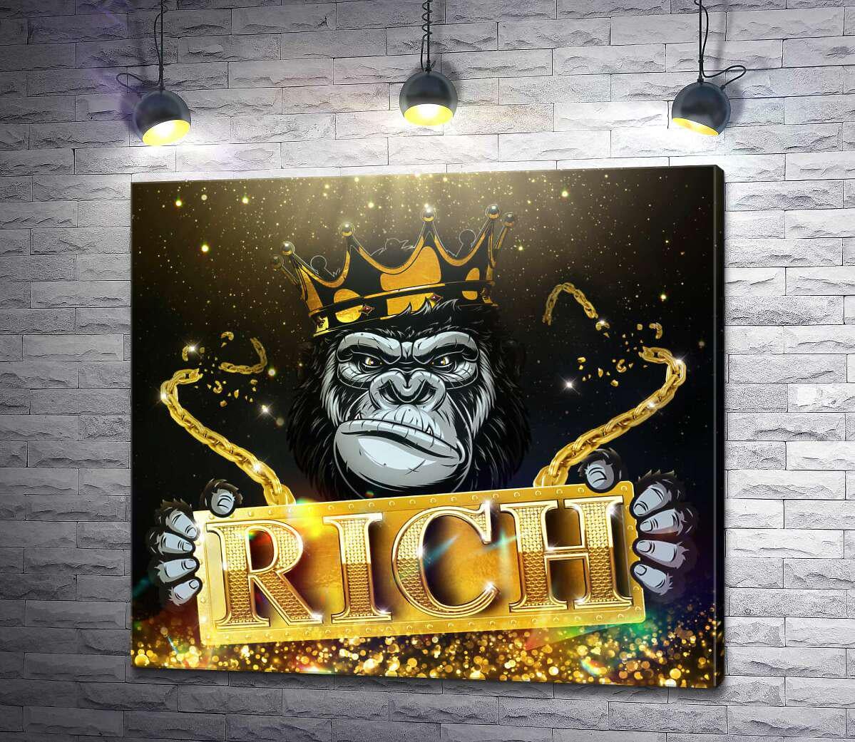 Картина ArtPoster Горилла Rich в короне и золоте 100x90 см Модуль №1 (003801)