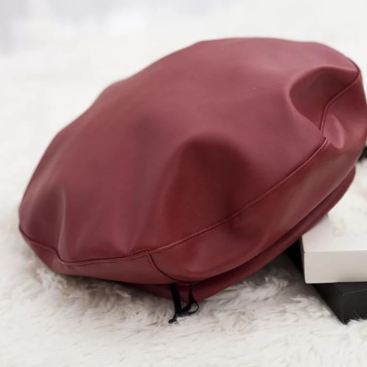 Берет женский французский из искусственной кожи р. 55-58 Бордовый (654-1)