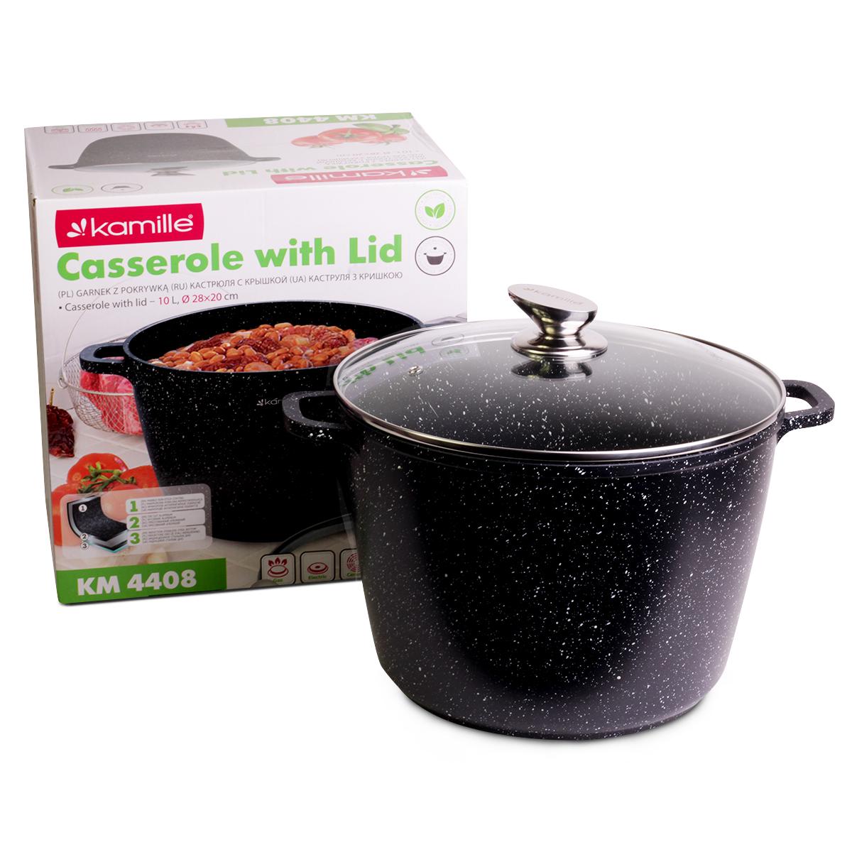 Кастрюля со стеклянной крышкой Kamille KM-4408 алюминиевая литая с антипригарным покрытием 10 л Черный (124-84-4408) - фото 6 Кастрюля со стеклянной крышкой Kamille KM-4408 алюминиевая литая с антипригарным покрытием 10 л Черный (124-84-4408) - фото 6