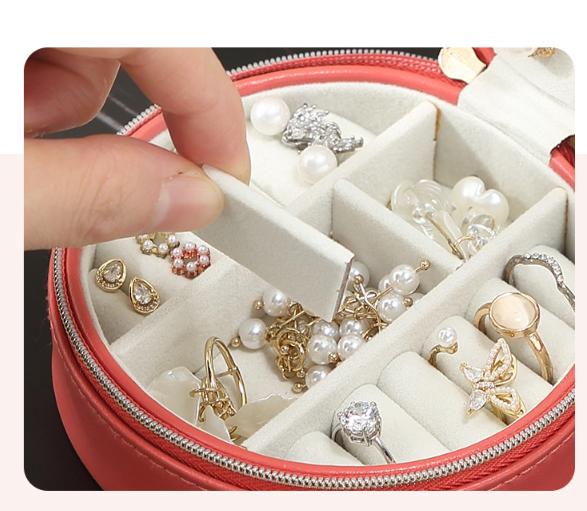 Скринька для прикрас кругла з дзеркальцем на блискавці 11х5 см Кораловий (ШДД-19-2) - фото 4 Скринька для прикрас кругла з дзеркальцем на блискавці 11х5 см Кораловий (ШДД-19-2) - фото 4