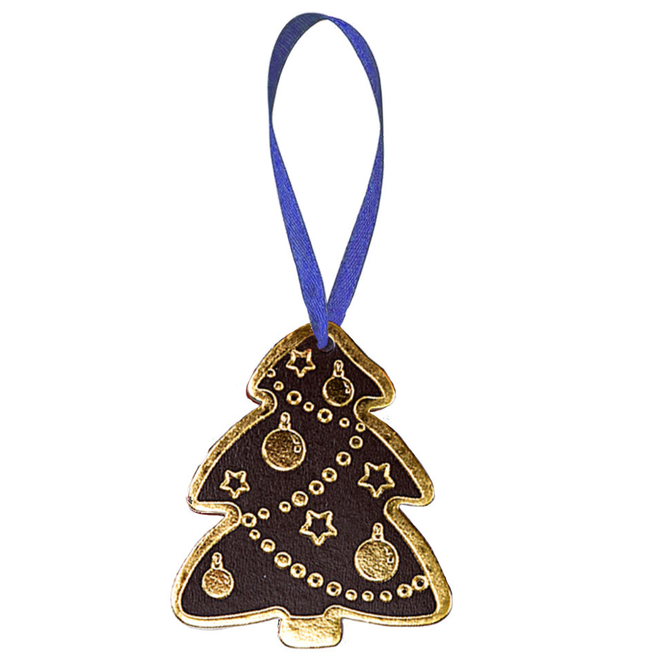 Новогодняя игрушка Елочка из натуральной кожи (Toy-Tree-Black-Gold) - фото 1