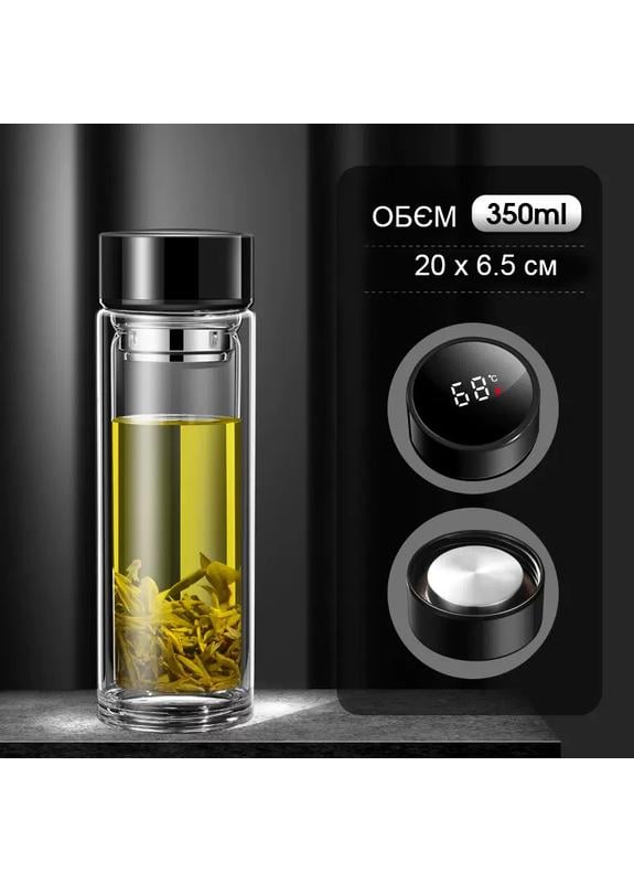 Бутылка-термос стеклянная с двойными стенками и датчиком тепла Tee 350 мл Черный (404640) - фото 2