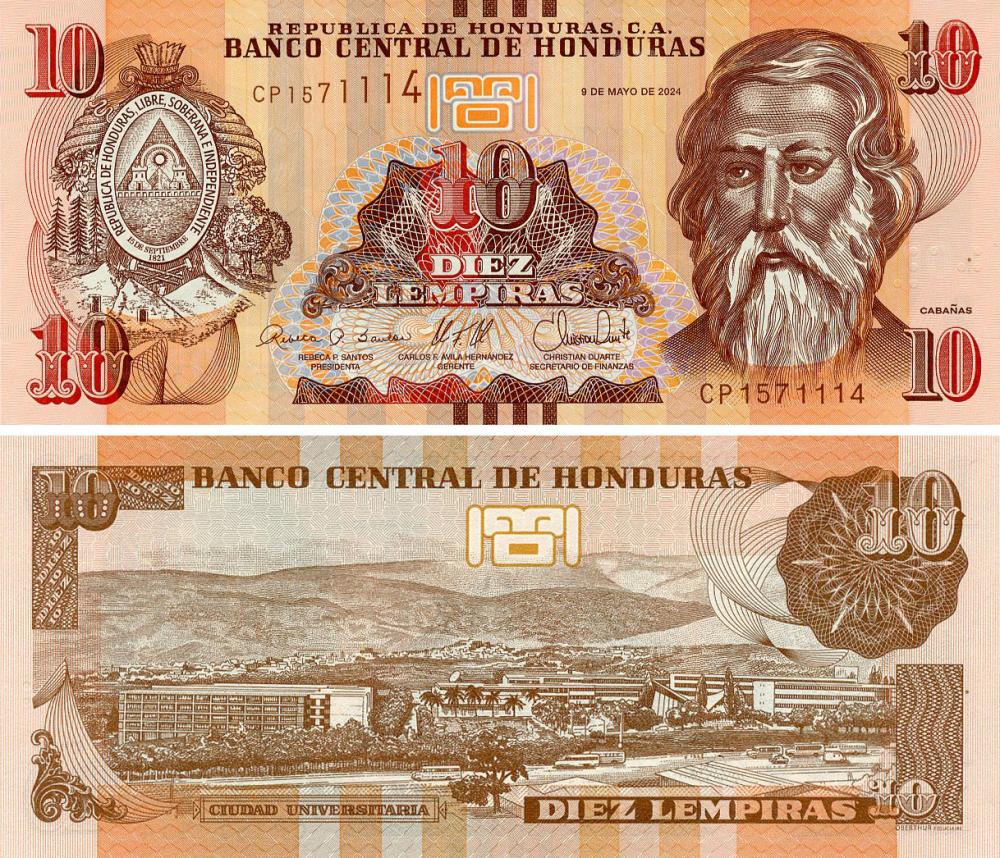 Коллекционная банкнота Гондурас 10 лемпир 2024 UNC (P99)