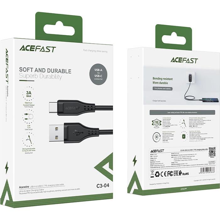 Кабель Acefast C3-04 USB 2.0 USB-A to USB-C 1,2 м 3A Black (6974316280866) - фото 4 Кабель Acefast C3-04 USB 2.0 USB-A to USB-C 1,2 м 3A Black (6974316280866) - фото 4