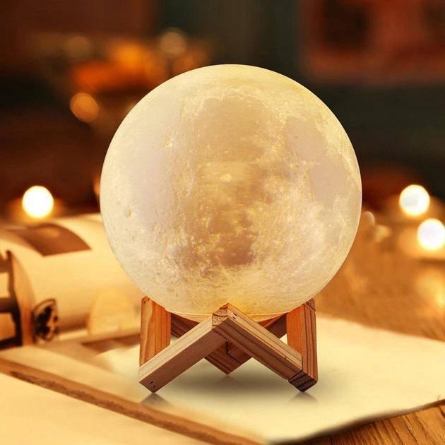 Светильник-ночник 3D шар Луна Moon Lamp на деревянной подставке 15 см (8-17-241461)
