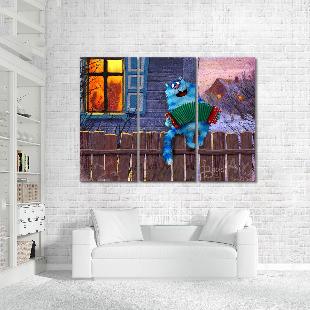 Модульная картина Серенада на заборе 3 модуля 80x120 см