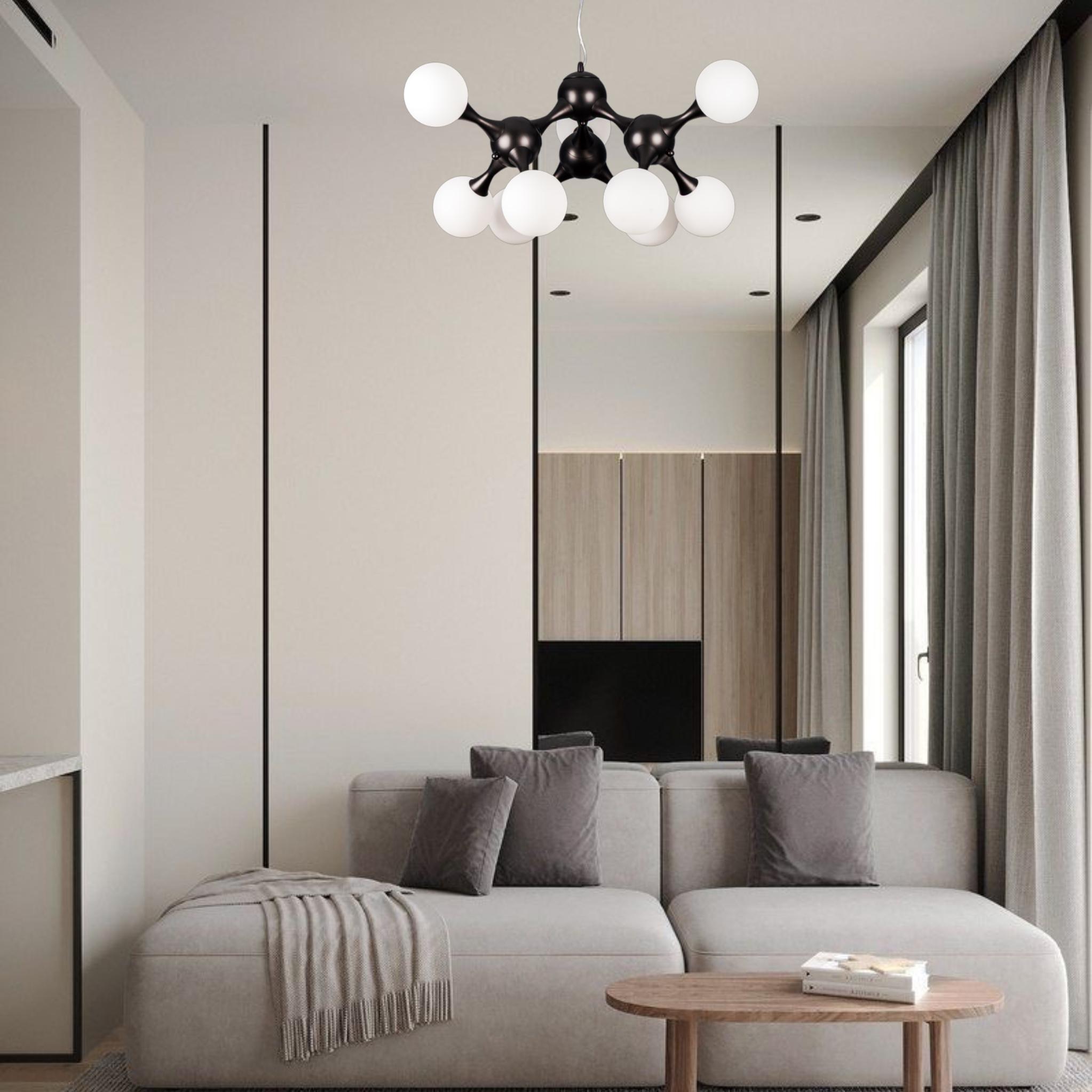 Люстра подвесная Молекула на 9 ламп Черный (52-9816-9 BK+WH) - фото 2