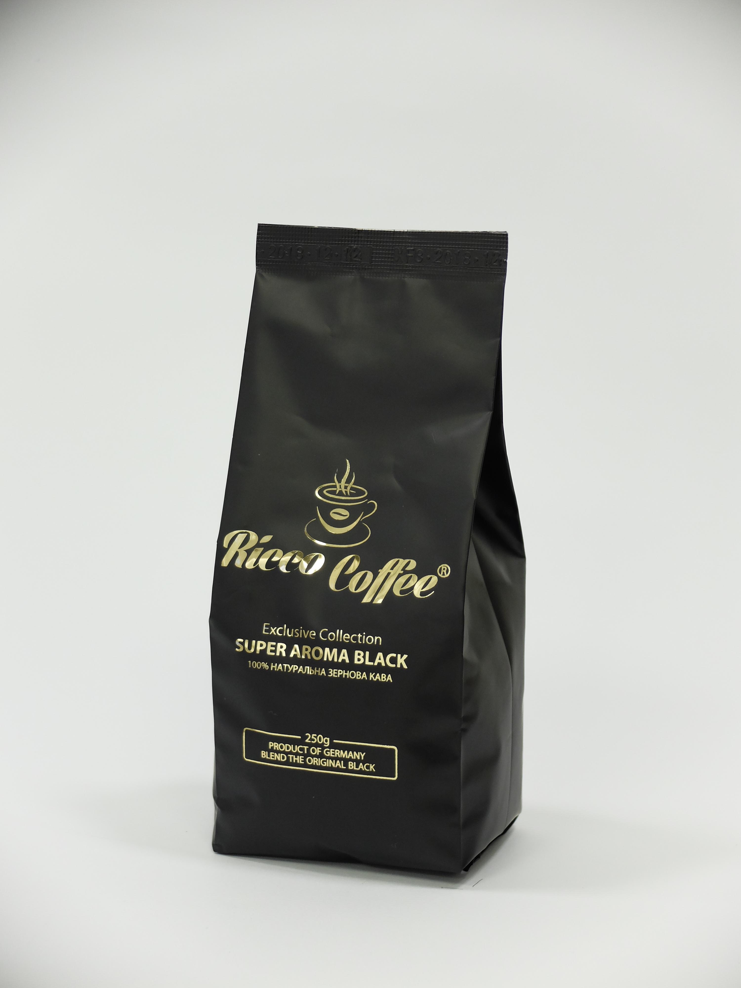 Кофе зерновой Ricco Coffee Super Aroma Black 250 г Черный