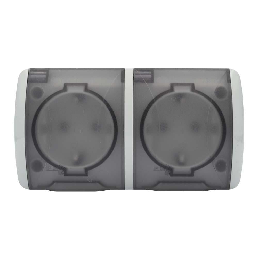 Розетка El-BI EVA двойная с заземлением и крышкой накладная Серый