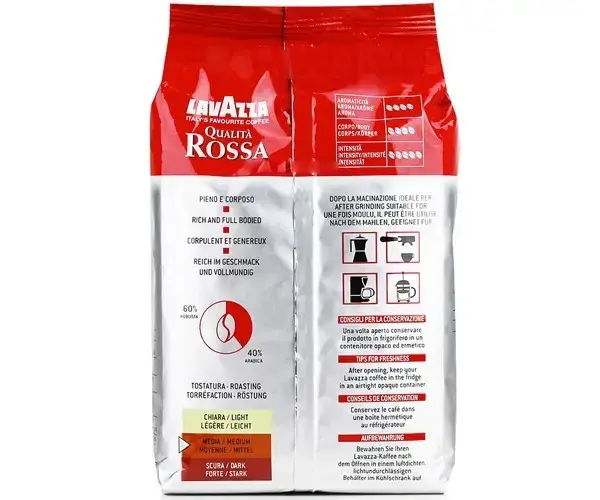 Кава в зернах Lavazza Qualita Rossa 1 кг Зернова кава в пачці арабіка робуста Лавазза - фото 6 Кава в зернах Lavazza Qualita Rossa 1 кг Зернова кава в пачці арабіка робуста Лавазза - фото 6
