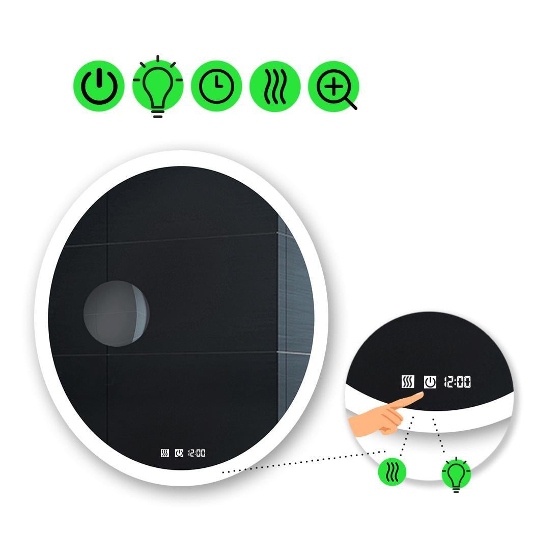 Зеркало с LED подсветкой Amor с двумя сенсорами и часами 60x60 см (Amor29)