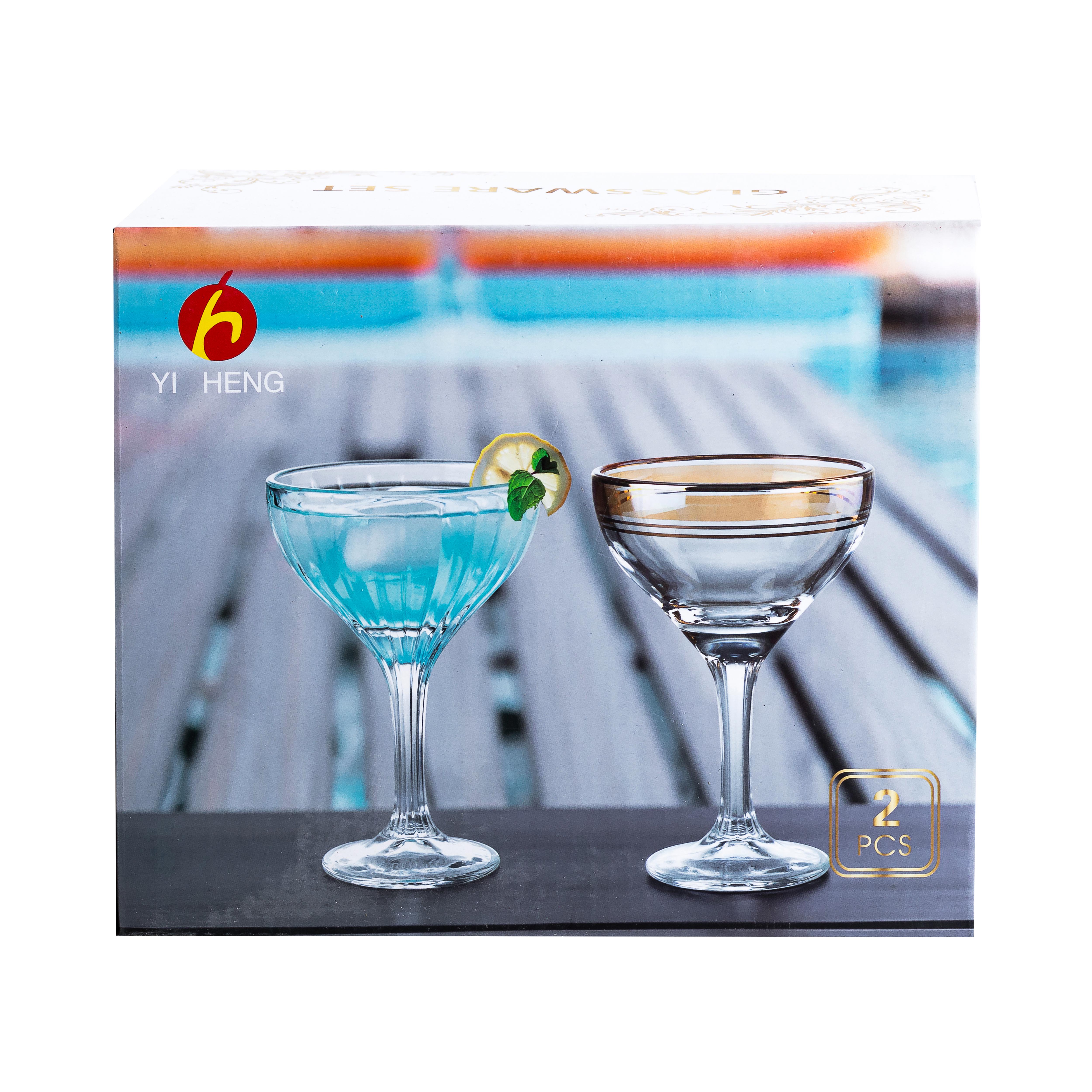 Набір келихів для коктейлів фігурних на високій ніжці 2 шт. по 290 мл Жовтий (HP544) - фото 4 Набір келихів для коктейлів фігурних на високій ніжці 2 шт. по 290 мл Жовтий (HP544) - фото 4