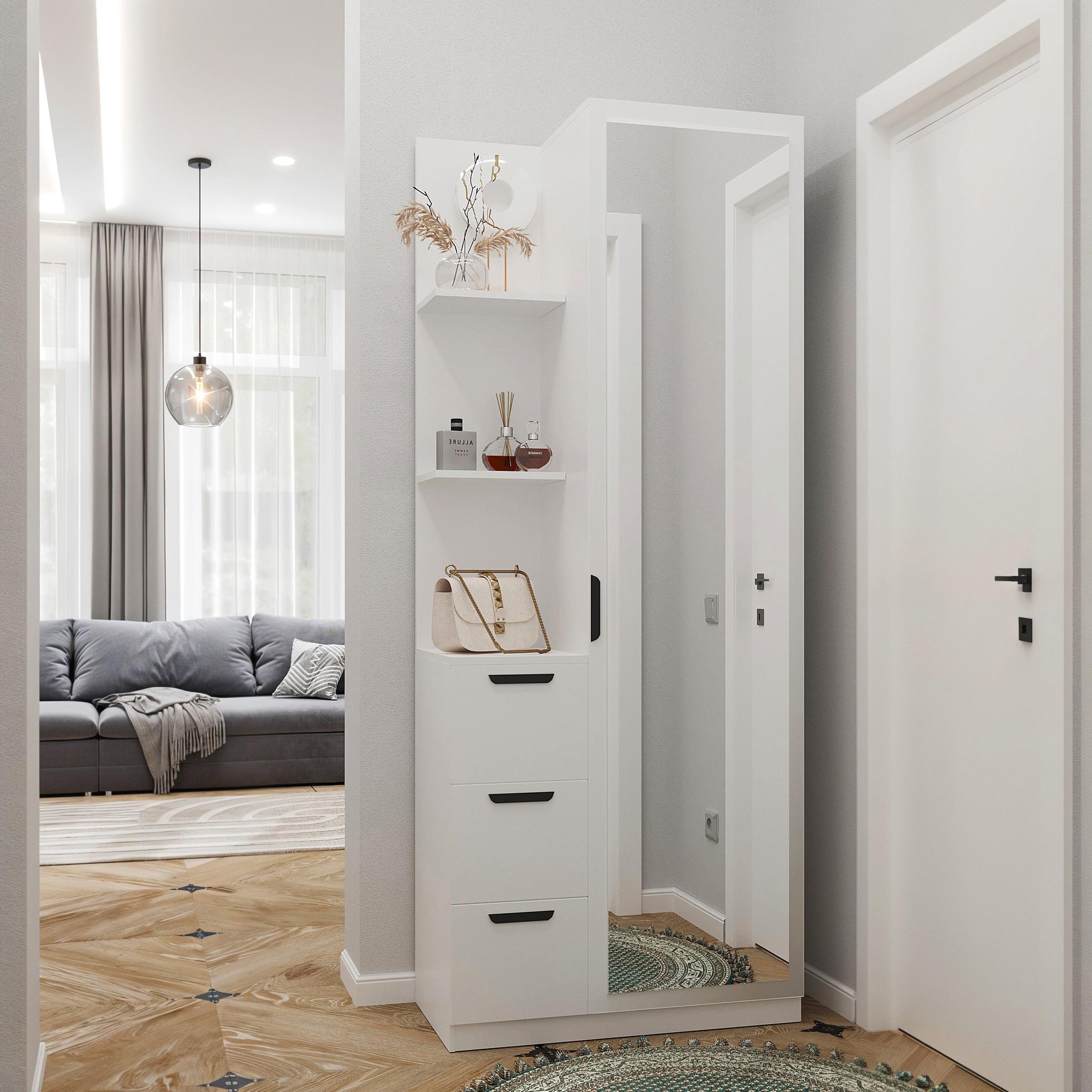 Гостиная с зеркалом и полками N-1 R 800х400х2000 мм Белый