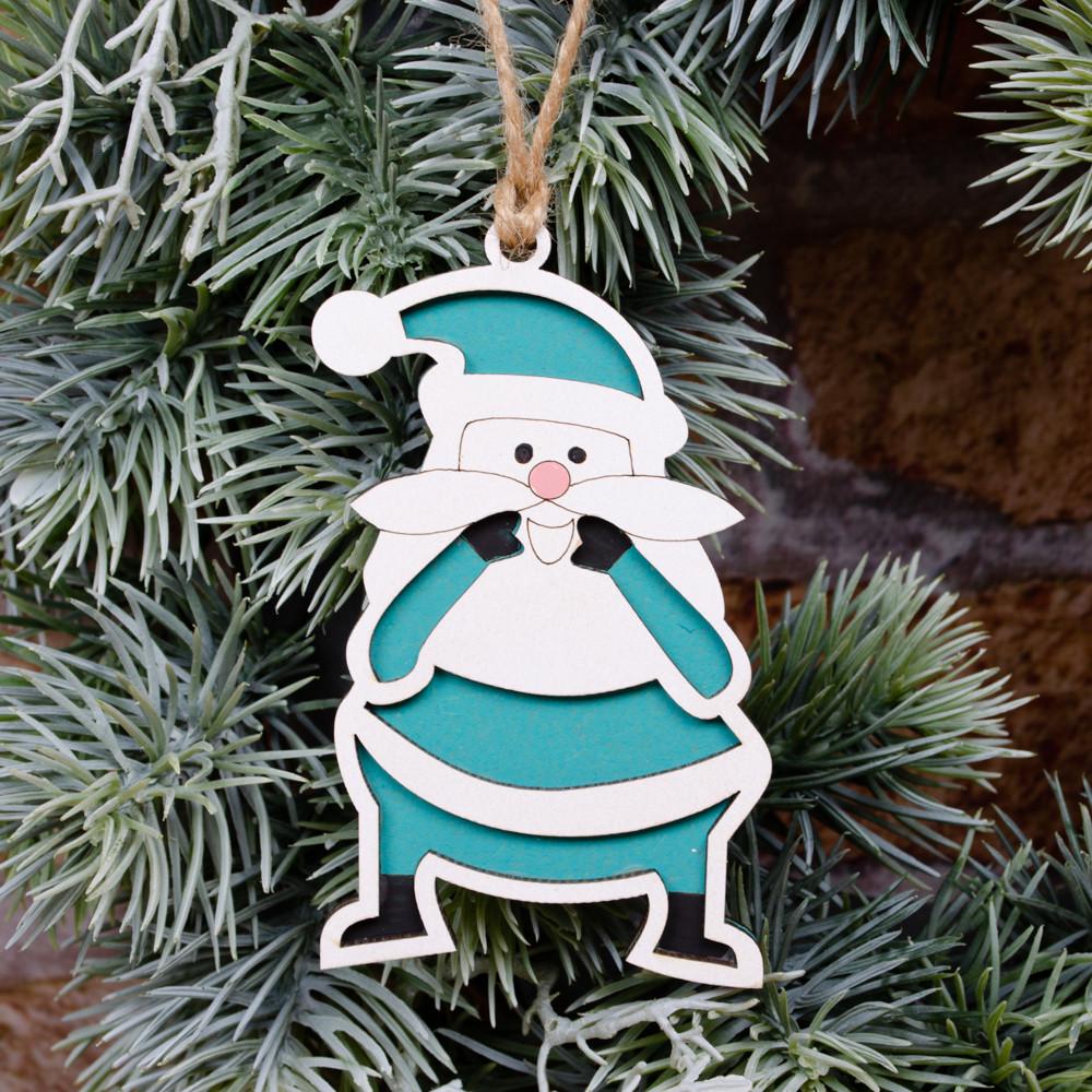 Деревянная подвеска веселый Санта Голубой (5188-2)