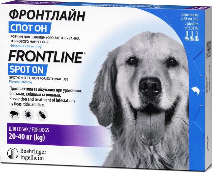 Краплі Frontline СпотОн від бліх та кліщів для собак L 20-40 кг 3 піпетки (1427105879)
