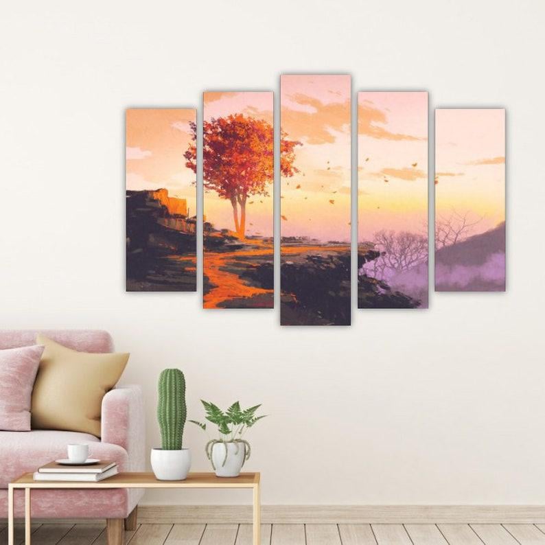 Модульная картина на холсте из пяти частей KIL Art Одинокое красное дерево 187x119 см (M51_XL_481)