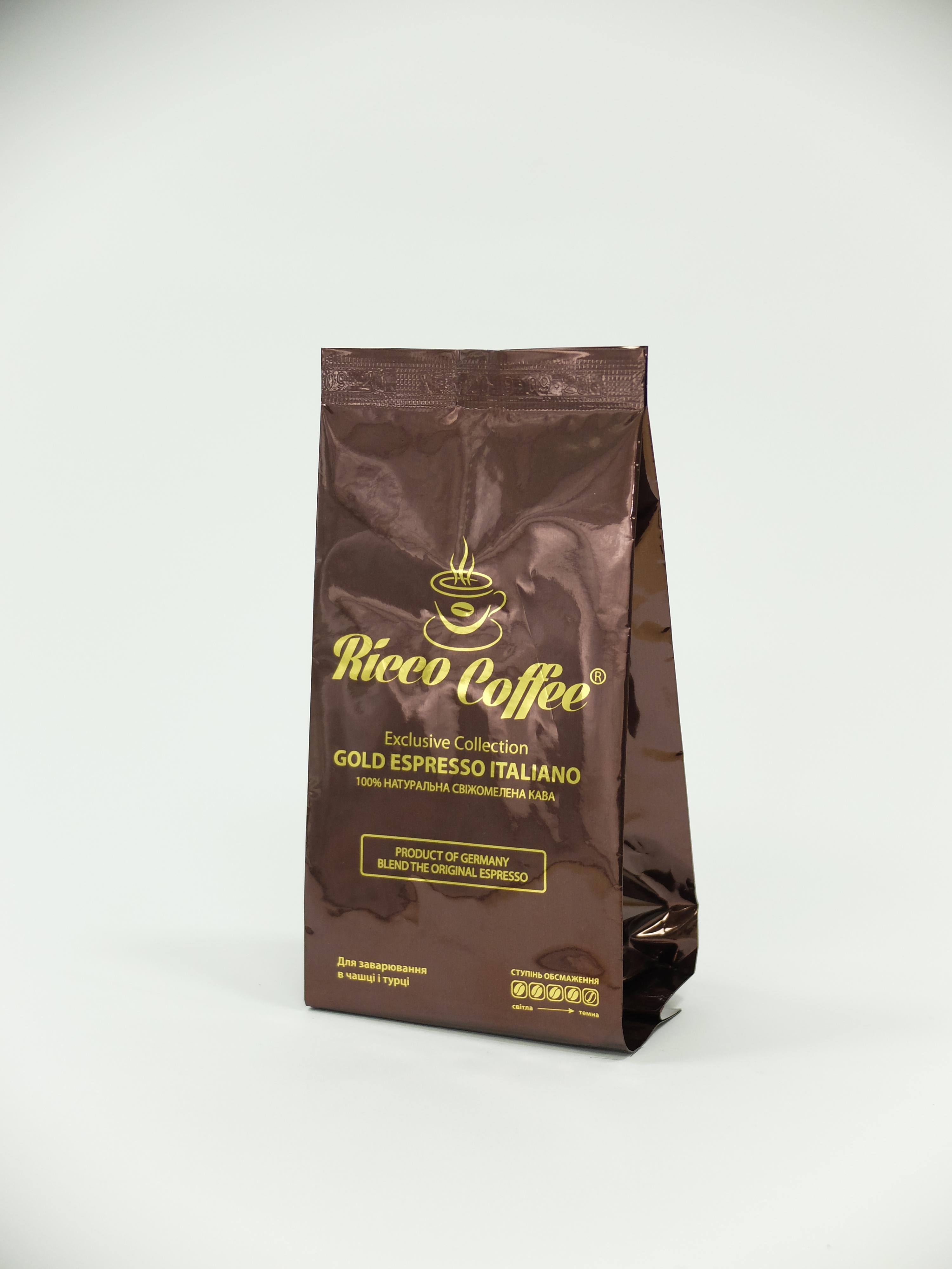 Кава мелена Ricco Coffee Gold Espresso Italiano 70 г Бронзовий