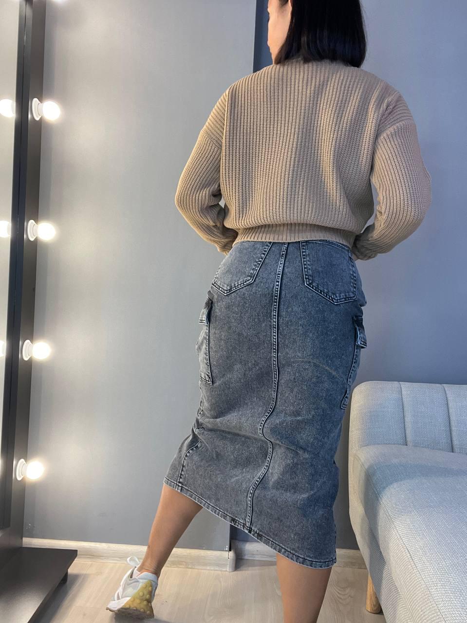 Юбка женская Zeo Basic 3580 джинсовая карманы по бокам разрез впереди длинная р. 36 Серый (1160) - фото 5 Юбка женская Zeo Basic 3580 джинсовая карманы по бокам разрез впереди длинная р. 36 Серый (1160) - фото 5