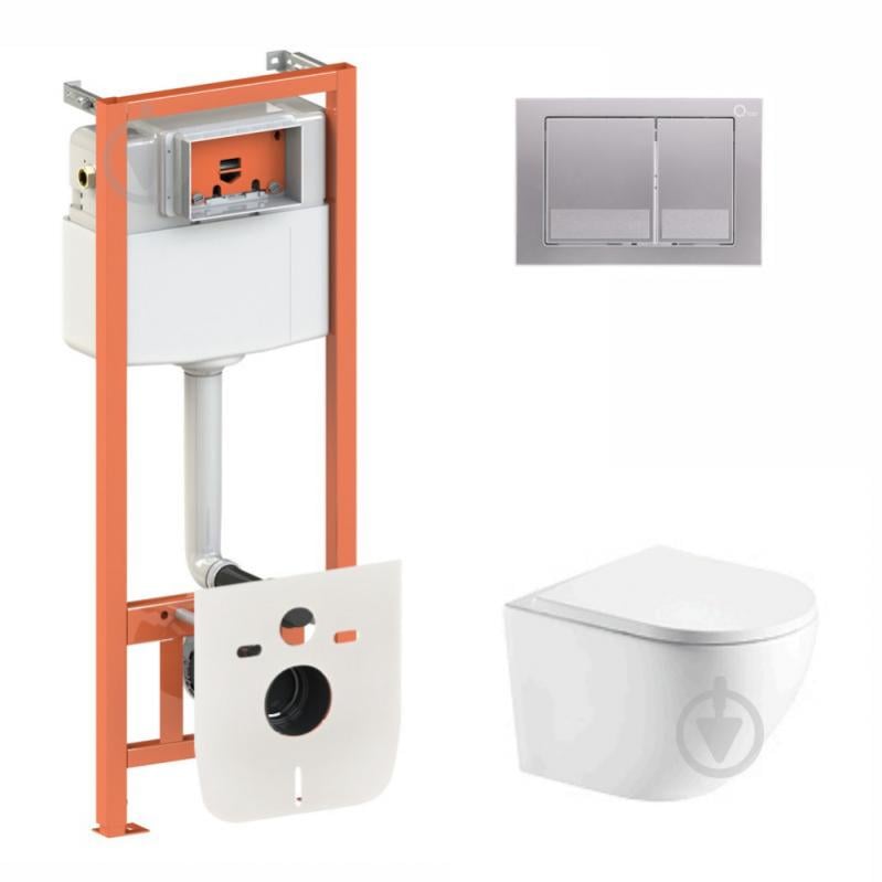 Набор Qtap Инсталляция 3 В 1 Nest Qt0133M425 С Панелью Смыва Квадратной Qt0111M06029Sat + Унитаз С Сиденьем Robin Qt1333046Enrw