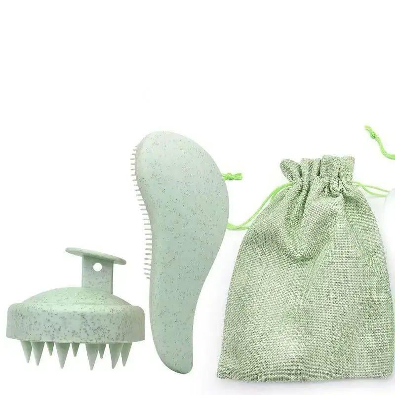 Набір гребінець MahEra і масажна щітка для волосся в мішечку Фісташковий