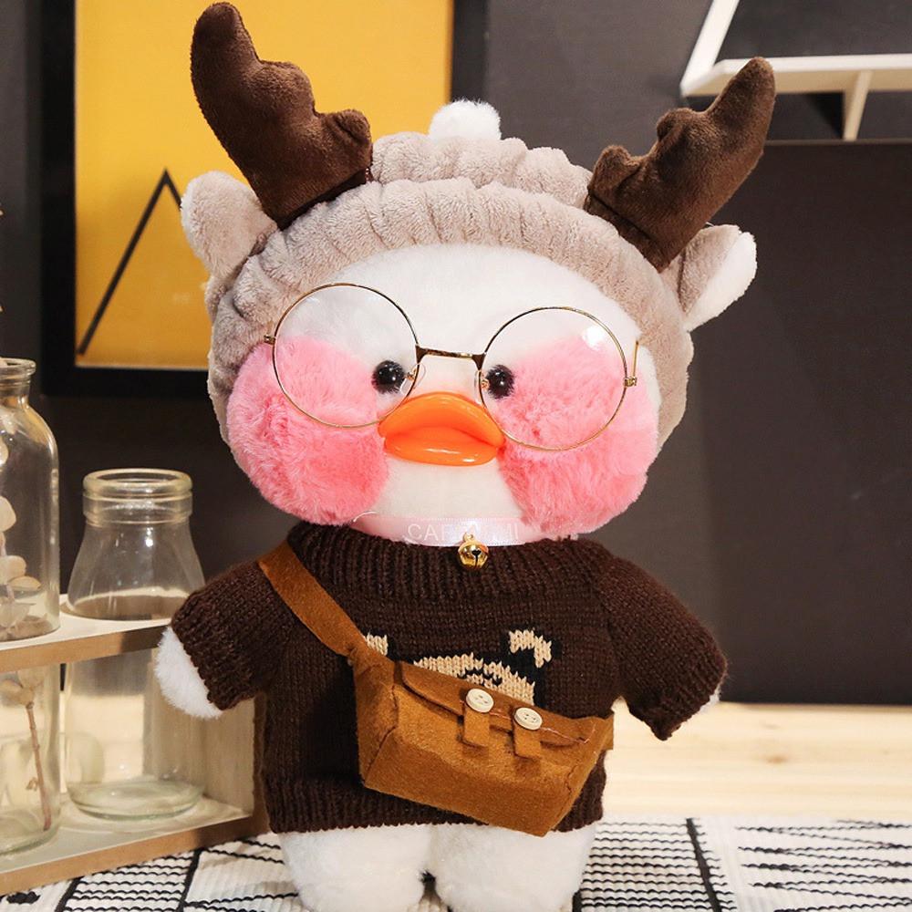 Мягкая игрушка уточка Лалафанфан плюшевая в одежде и очках Белый (lalafan-01)